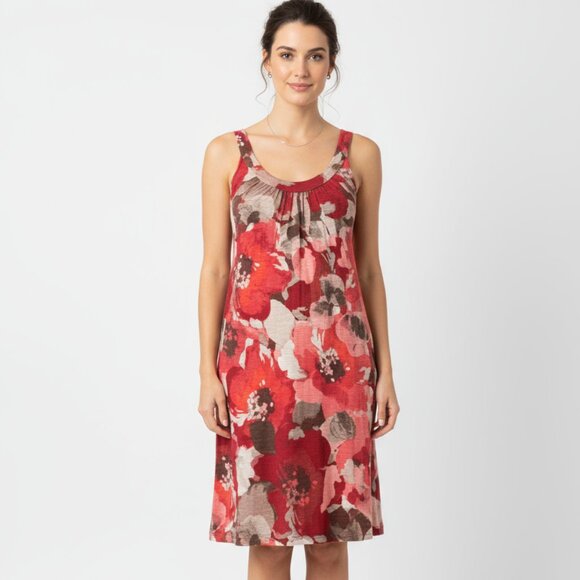 Tommy Bahama Red & Brown Floral Sleeveless Summer Dress M - Picture 1 of 6